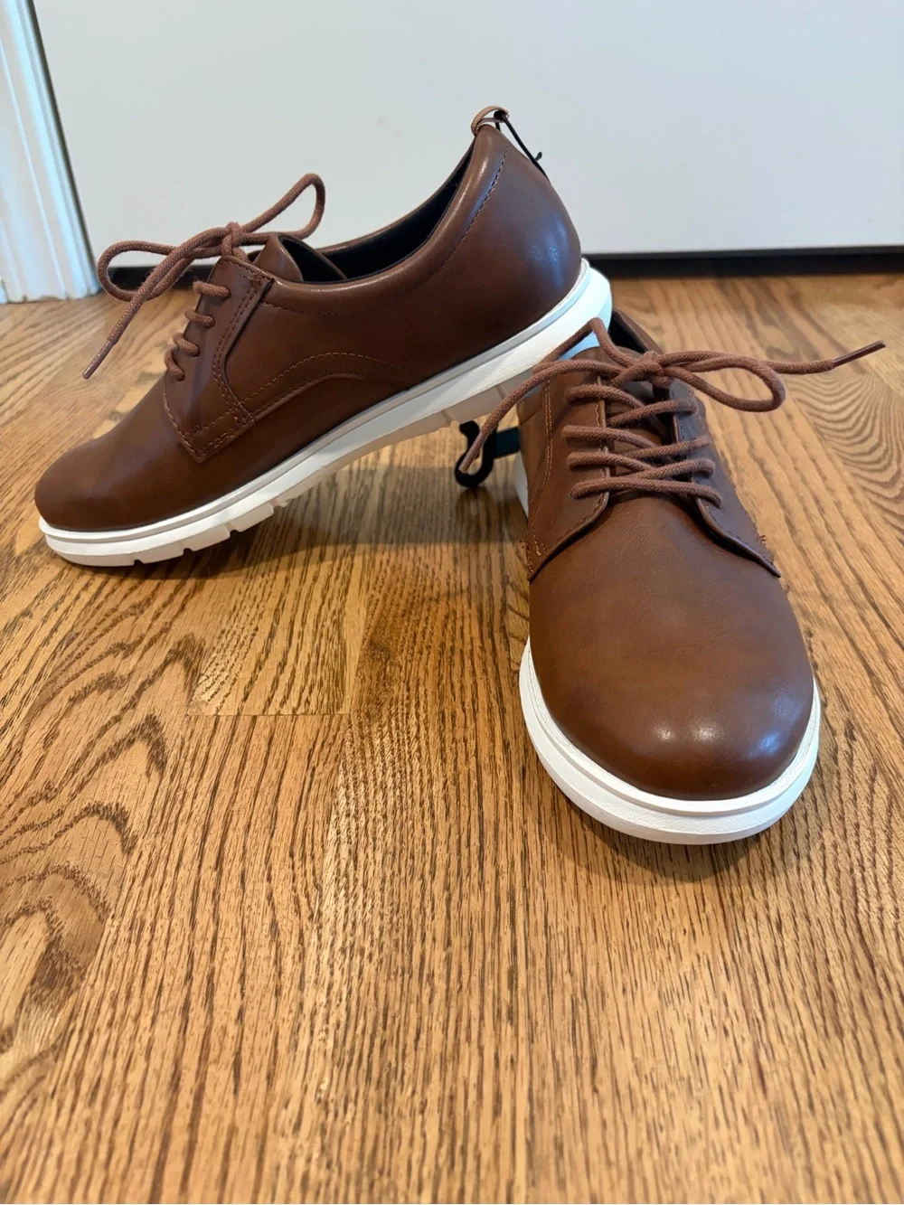 wonder nation Brown Lace-Up Kids Dress Shoes with White Sole